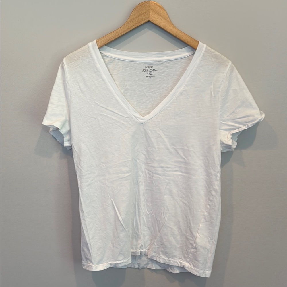 J. Crew Cream Fitted V-Neck Short Sleeve Tee